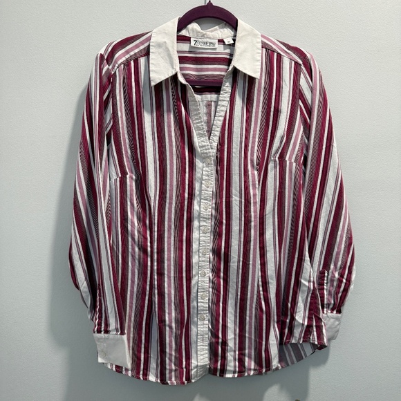 Cute Burgundy and Gray Striped Shirt - Picture 1 of 3